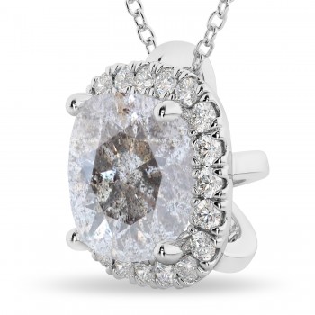 Halo Cushion Cut Salt & Pepper Diamond Necklace 14k White Gold (2.27ct)