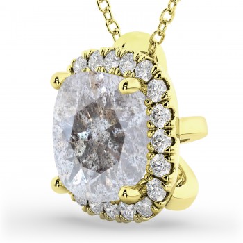 Halo Cushion Cut Salt & Pepper Diamond Necklace 14k Yellow Gold (2.27ct)