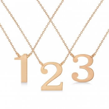 Personalized Plain Text Number Pendant Necklace 14k Rose Gold