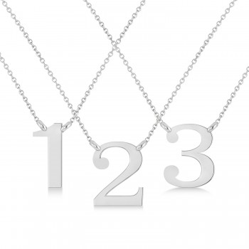 Personalized Plain Text Number Pendant Necklace 14k White Gold