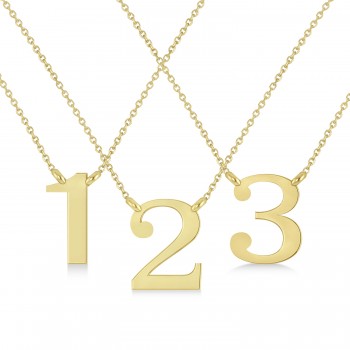 Personalized Plain Text Number Pendant Necklace 14k Yellow Gold