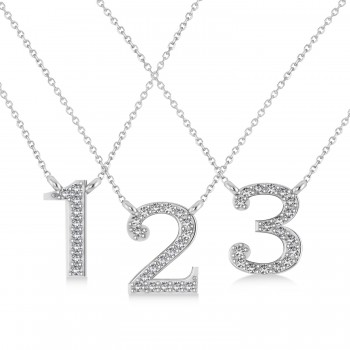 Diamond Personalized Number Pendant Necklace 14k White Gold