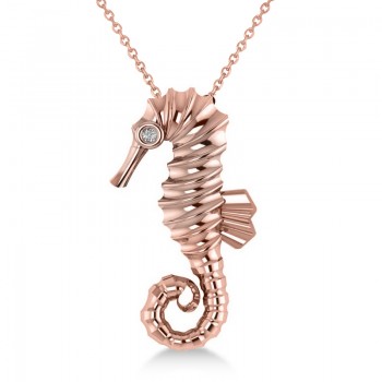 Diamond Summertime Seahorse Pendant Necklace 14k Rose Gold (0.01ct)