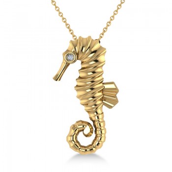 Diamond Summertime Seahorse Pendant Necklace 14k Yellow Gold (0.01ct)