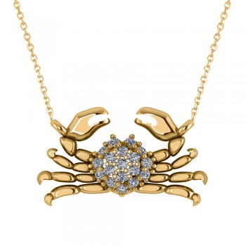 Diamond Island Crab Pendant Necklace 14K Yellow Gold (0.23ct)