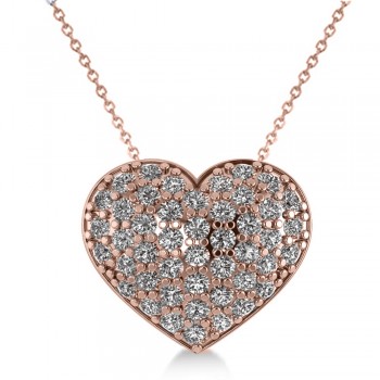 Pave Diamond Puffed Heart Pendant Necklace 14k Rose Gold (1.38ct)