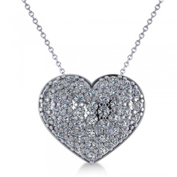 Pave Diamond Puffed Heart Pendant Necklace 14k White Gold (1.38ct)