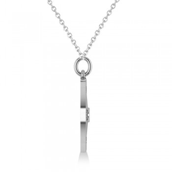 Nautical Compass Pendant Necklace Plain Metal 14k White Gold