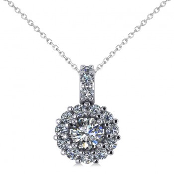 Round Diamond Halo Pendant Necklace 14k White Gold (0.53ct)