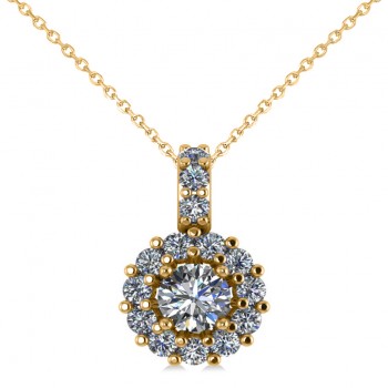 Round Diamond Halo Pendant Necklace 14k Yellow Gold (0.53ct)
