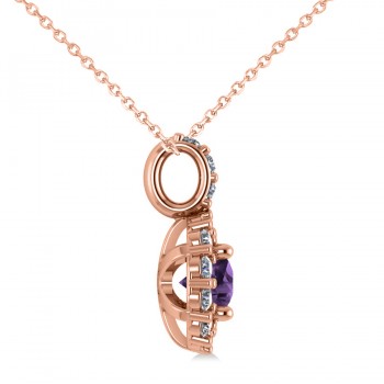 Round Amethyst & Diamond Halo Pendant Necklace 14k Rose Gold (0.70ct)