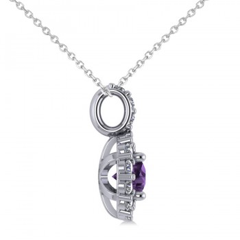 Round Amethyst & Diamond Halo Pendant Necklace 14k White Gold (0.70ct)