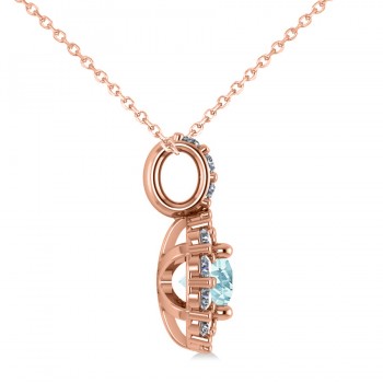 Round Aquamarine & Diamond Halo Pendant Necklace 14k Rose Gold (0.75ct)