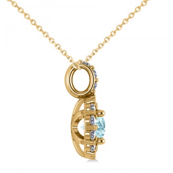 Round Aquamarine & Diamond Halo Pendant Necklace 14k Yellow Gold (0.75ct)