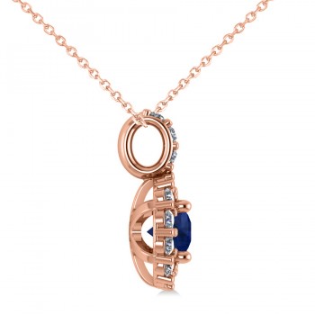 Round Blue Sapphire & Diamond Halo Pendant Necklace 14k Rose Gold (0.90ct)