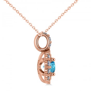 Round Blue Topaz & Diamond Halo Pendant Necklace 14k Rose Gold (0.86ct)