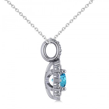 Round Blue Topaz & Diamond Halo Pendant Necklace 14k White Gold (0.86ct)