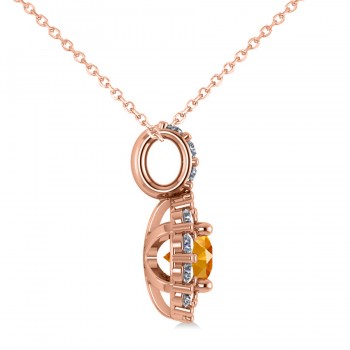 Round Citrine & Diamond Halo Pendant Necklace 14k Rose Gold (0.70ct)