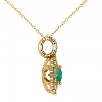 Round Emerald & Diamond Halo Pendant Necklace 14k Yellow Gold (0.78ct)