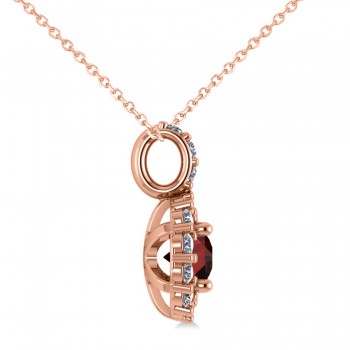 Round Garnet & Diamond Halo Pendant Necklace 14k Rose Gold (0.90ct)