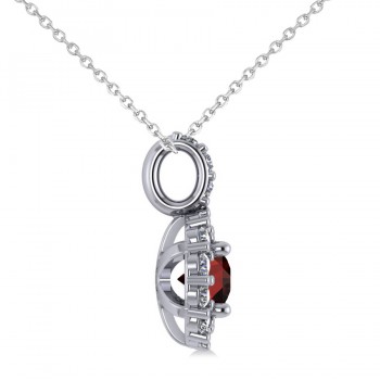 Round Garnet & Diamond Halo Pendant Necklace 14k White Gold (0.90ct)