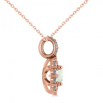 Round Opal & Diamond Halo Pendant Necklace 14k Rose Gold (0.64ct)