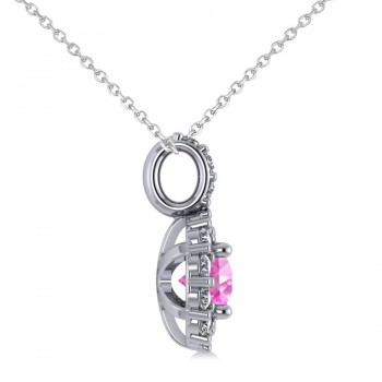 Round Pink Sapphire & Diamond Halo Pendant Necklace 14k White Gold (0.90ct)