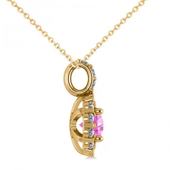Round Pink Sapphire & Diamond Halo Pendant Necklace 14k Yellow Gold (0.90ct)