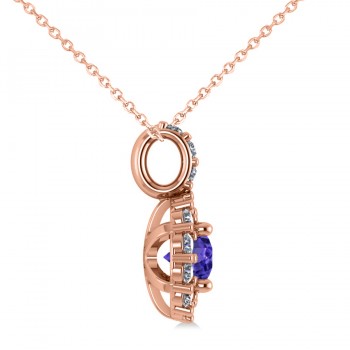 Round Tanzanite & Diamond Halo Pendant Necklace 14k Rose Gold (0.90ct)