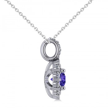 Round Tanzanite & Diamond Halo Pendant Necklace 14k White Gold (0.90ct)