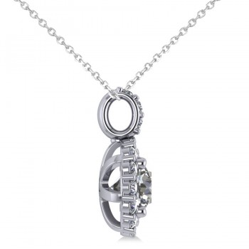 Round Diamond Halo Pendant Necklace 14k White Gold (1.34ct)