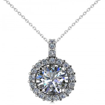 Round Diamond Halo Pendant Necklace 14k White Gold (2.40ct)