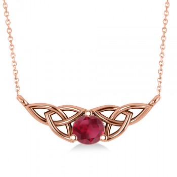 Celtic Round Ruby Pendant Necklace 14k Rose Gold (0.60ct)