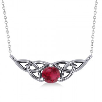 Celtic Round Ruby Pendant Necklace 14k White Gold (0.60ct)