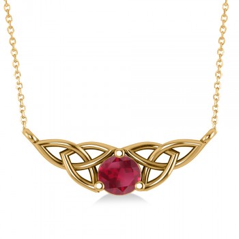 Celtic Round Ruby Pendant Necklace 14k Yellow Gold (0.60ct)