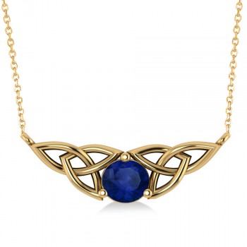 Celtic Round Blue Sapphire Pendant Necklace 14k Yellow Gold (1.30ct)