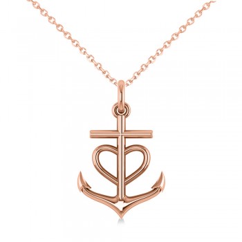 Anchor & Heart Pendant Necklace 14k Rose Gold