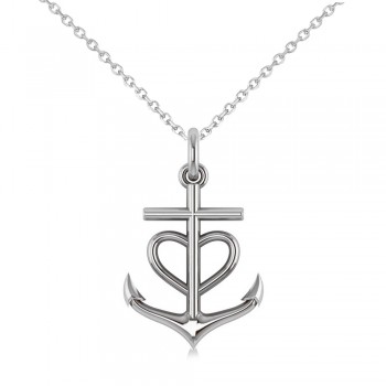 Anchor & Heart Pendant Necklace 14k White Gold