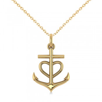 Anchor & Heart Pendant Necklace 14k Yellow Gold