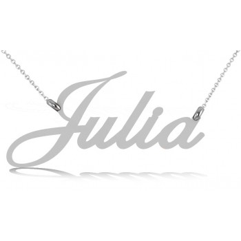 Personalized Script Font Nameplate Pendant Necklace Solid 14k White Gold