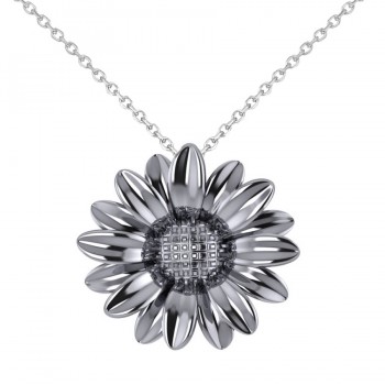 Multilayered Daisy Flower Pendant Necklace 14K White Gold