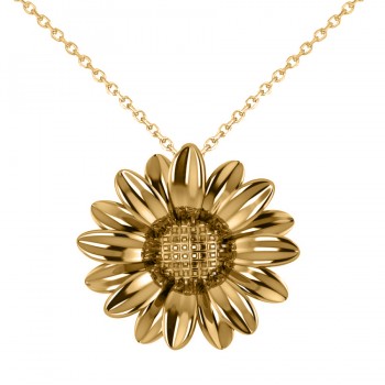 Multilayered Daisy Flower Pendant Necklace 14K Yellow Gold