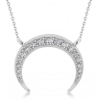 Diamond Crescent Moon Horn Pendant 14k White Gold (0.24ct)
