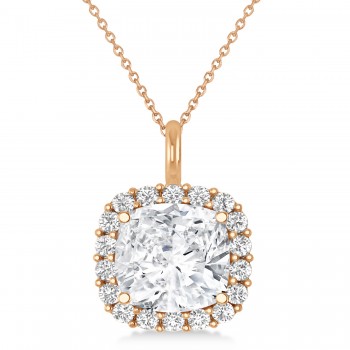 Cushion Cut Diamond Halo Pendant 14k Rose Gold (0.78ct)
