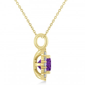 Cushion Cut Amethyst & Diamond Halo Pendant 14k Yellow Gold (0.92ct)