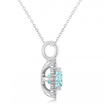 Cushion Cut Aquamarine & Diamond Halo Pendant 14k White Gold (0.92ct)