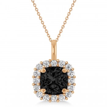 Cushion Cut Black & White Diamond Halo Pendant 14k Rose Gold (0.78ct)