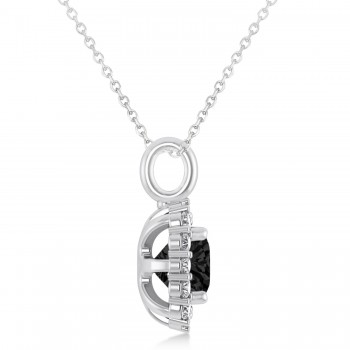 Cushion Cut Black & White Diamond Halo Pendant 14k White Gold (0.78ct)