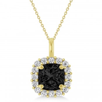 Cushion Cut Black & White Diamond Halo Pendant 14k Yellow Gold (0.78ct)