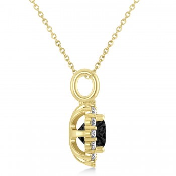 Cushion Cut Black & White Diamond Halo Pendant 14k Yellow Gold (0.78ct)